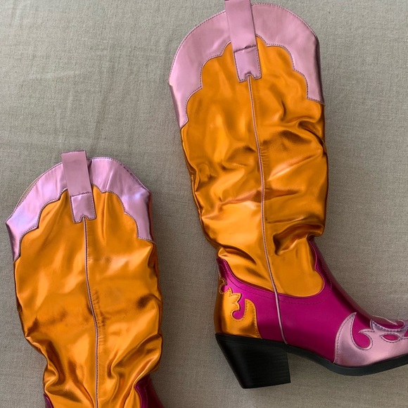 AZALEA WANG, Spice It Up, Multi colored Metallic, Chunky Cowboy Boots, NWT - Picture 8 of 13